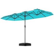 13FT Double-sided Patio Umbrella w/ Solar Lights Crank Handle Umbrella Base