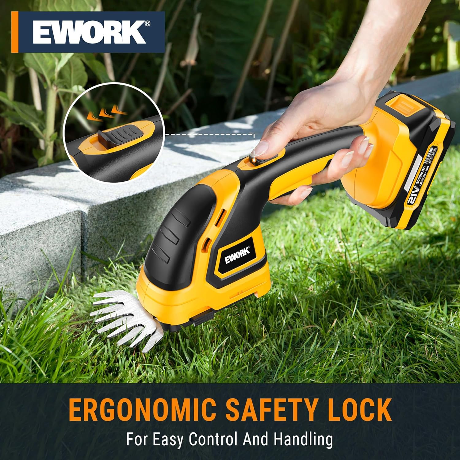 21V Cordless Hedge Trimmer & Grass Shears 2-In-1 Handheld Small Electric Bush Tr