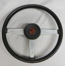 Vintage Early 1970s Mgb Leather Chrome Steering Wheel Whorn Button Vgc