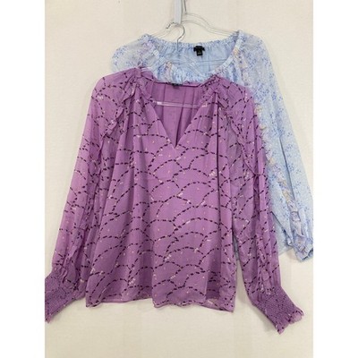 Bundle of Two Ann Taylor Blouses Medium Purple Blue Ruffle Metallic Feminine