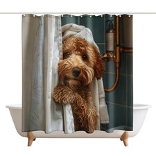 Cute Teddy Dog Shower Curtains Funny Dog Barn Door Decor Polyester Fabric Wat...