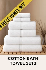 6 PIECES WHITE TOWEL SET (2 BATH, 2 HAND, 2 WASHCLOTH TOWELS ) SAMEDAYSHIP!!!