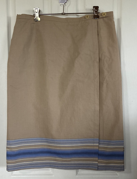 Vintage Country Road Wrap Skirt Size 12 Cream Blue Stripe Lightweight Cotton