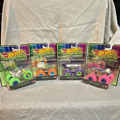 Hot Wheels Monster Trucks Glow in the Dark 1:64 Diecast Lot 4 Unopened Box