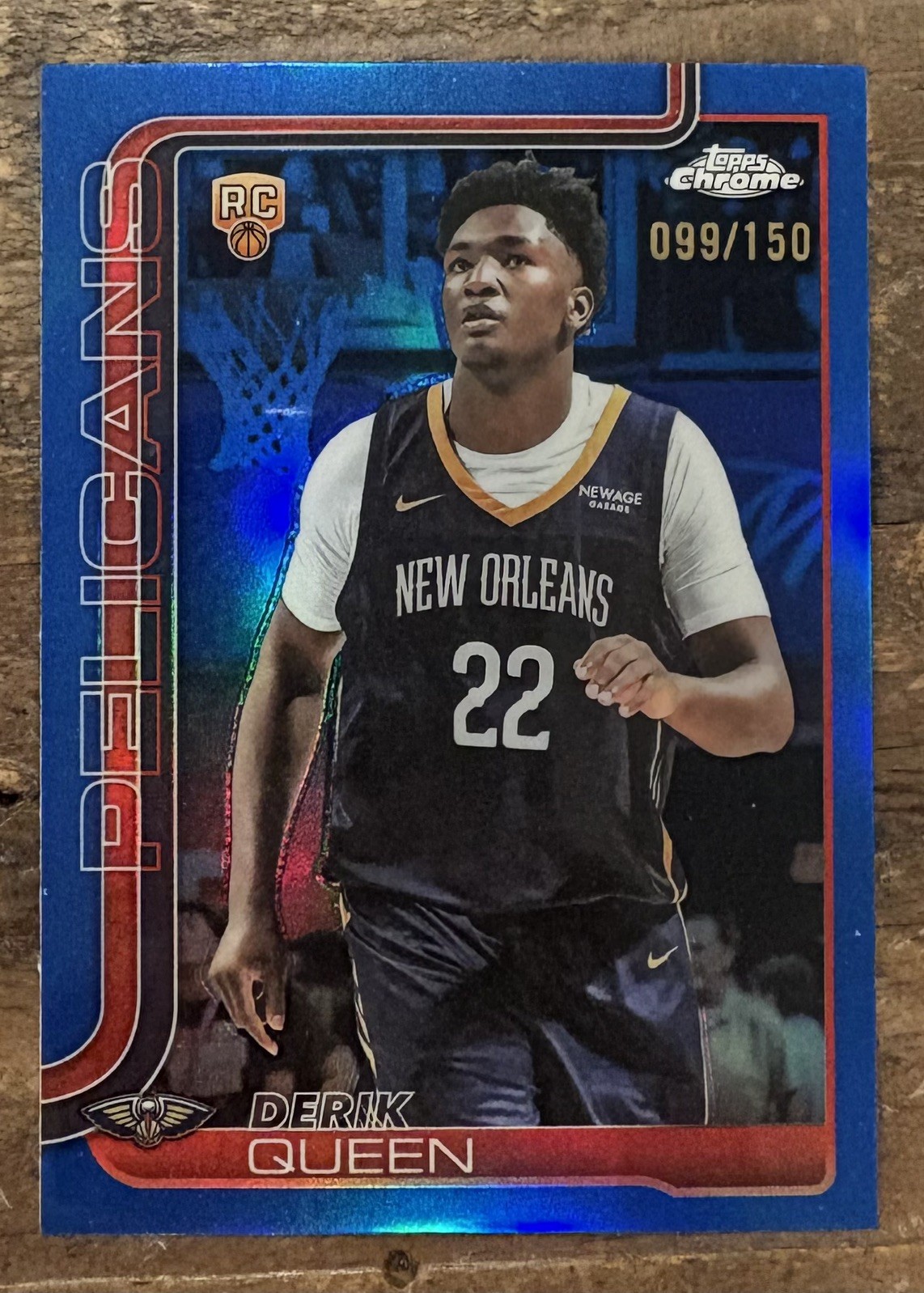 2025-26 Topps Chrome Derik Queen #263 True Blue Refractor Rookie Card 99/150