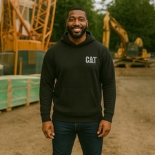 CATERPILLAR Medium Black / Gray Stitched Logo Heavy Men Hoodie Sweatshirt NWT