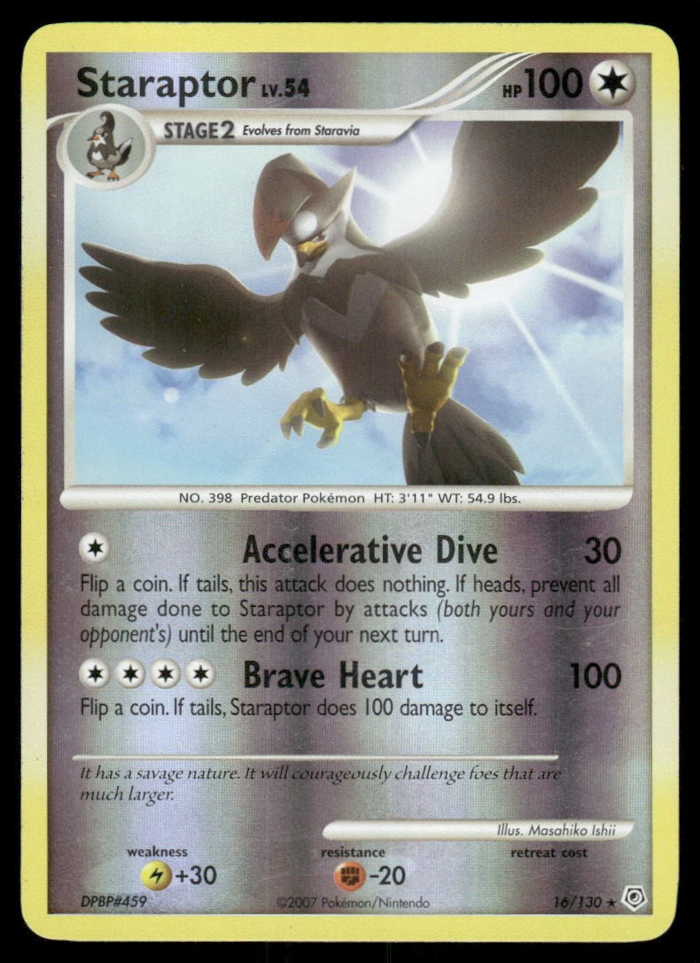 2007 Pokemon Staraptor Holo Rare Diamond & Pearl 16/130 Reverse Holo DMG