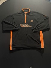 Harley-Davidson Black Fleece Quarter Zip Pullover Orange Logo Men s XL