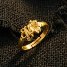 Gold Flower Ring for Women   Adjustable Floral Band Gift