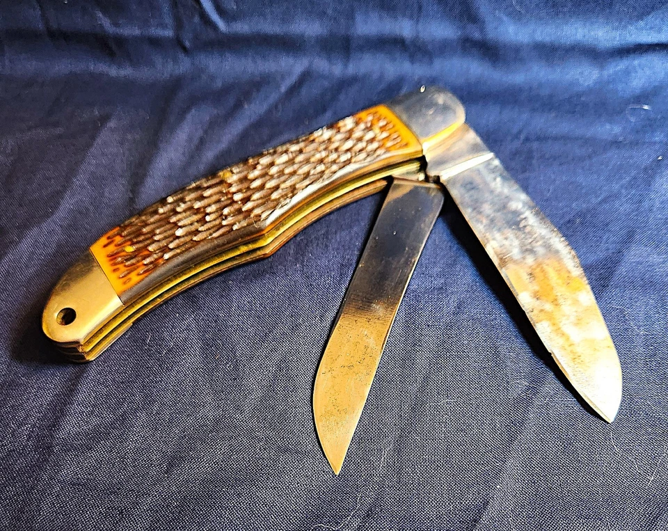 Old Walden Schrade 2 Blade #225H POCKET KNIFE w/Sheath Fine Old Heavy Knife - Image 4 of 4