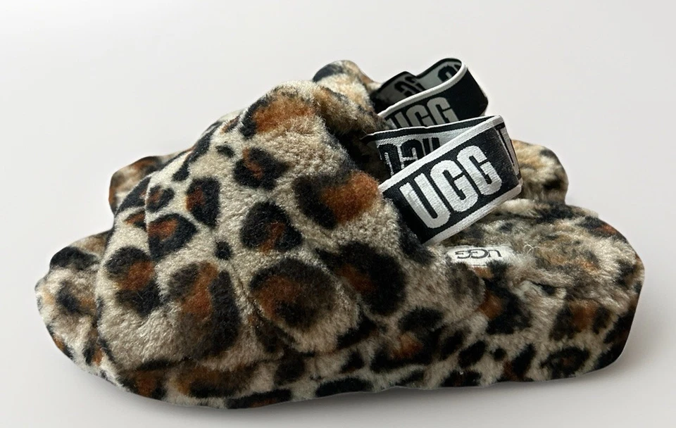 UGG женщин размер 6 пух Yeah слайд леопард тапочки слинга сандалии логотип коричневый - Изображение 4 из 4