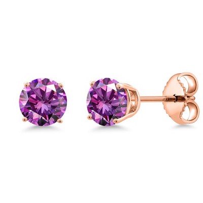 18K Rose Gold Plated Silver Fancy Purple Zirconia Stud Earrings for Women |