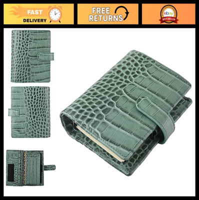 Budget Binder Organizer, Leather 6-Ring Planner Cover, Croco Green Pocket Notebo