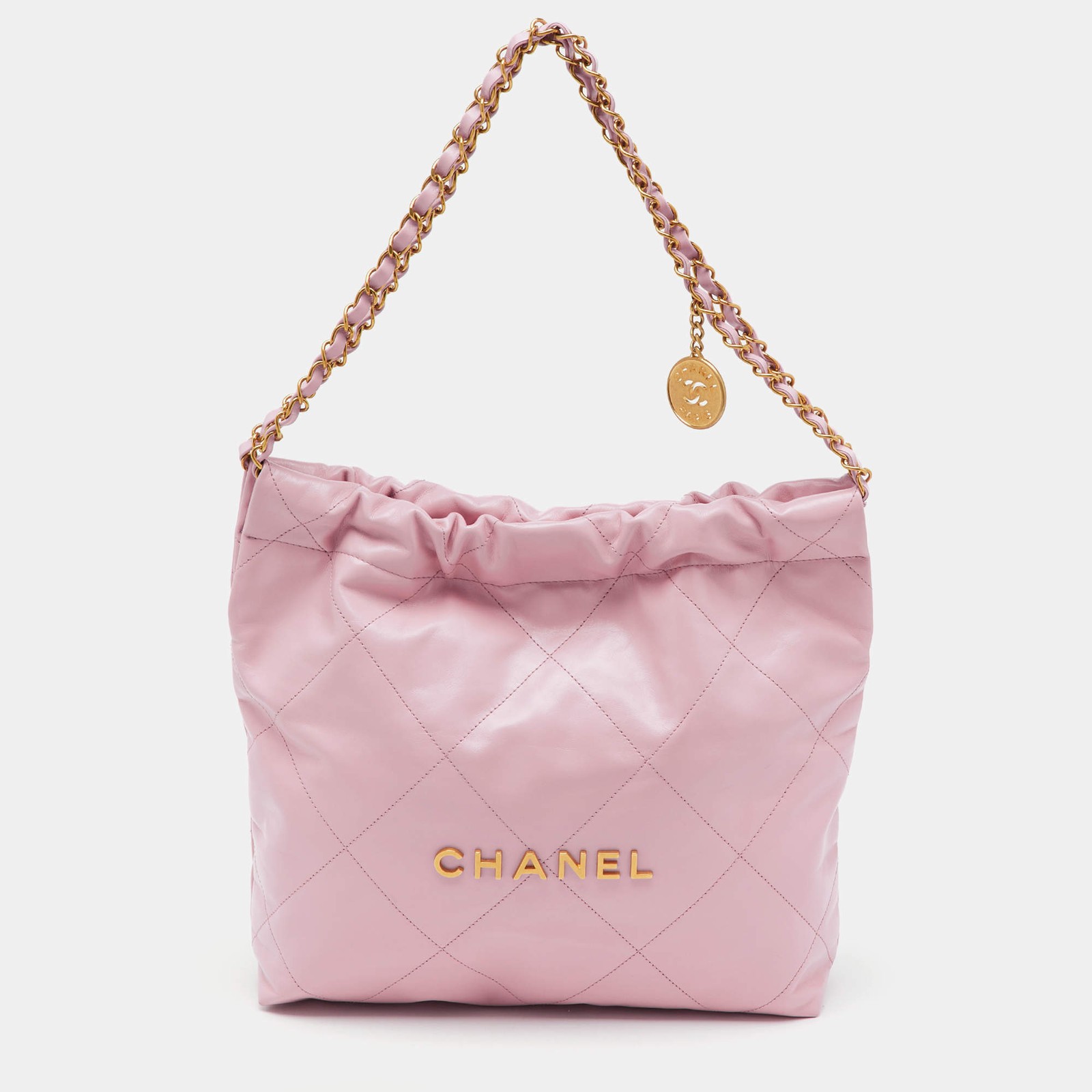 Chanel Light Pink Quilted Shiny Leather Small 22 Bag
