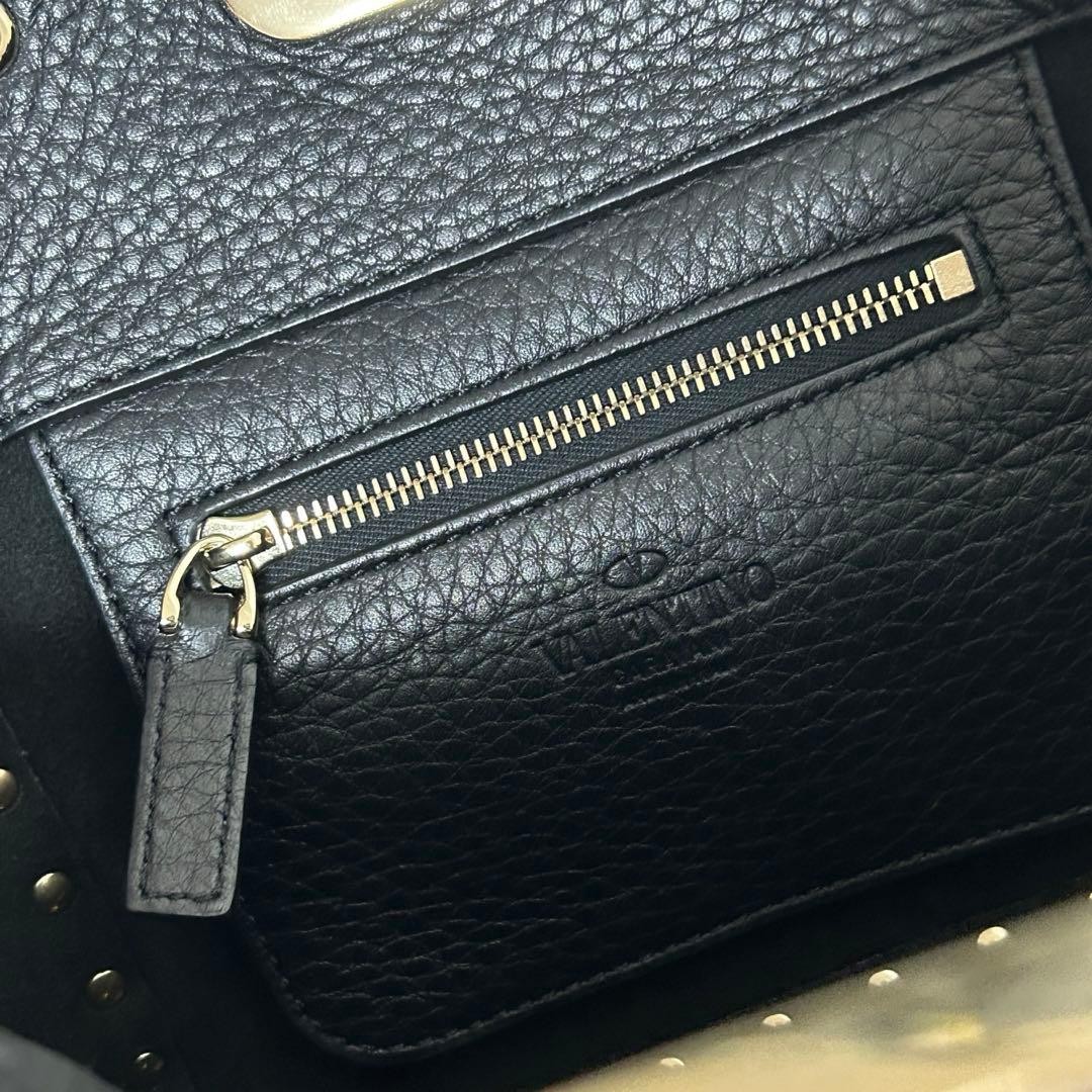 VALENTINO Women Rockstud 2Way Shoulder Hand bag Calfskin Leather Black Gold thumbnail 6