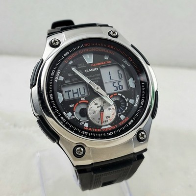 CASIO AQ-190W 1/1000 CHRONOGRAPH WR 100M DUAL TIME WORLD TIME MEN'S WATCH