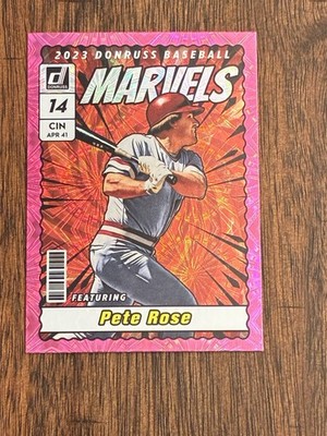 2023 Panini Donruss Marvels Pete Rose #M5 Pink Fireworks Refractor Reds