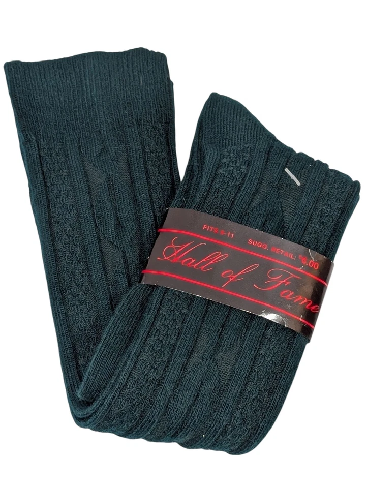 VTG Cable Knit Socks Green Womens Size 9-11 Acrylic Nylon Blend Slight Irregular - Image 2 of 4