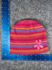 Floral Beanie Toque Youth Girls 4-14 Pink Stripe Knit 100 Acrylic Embroidered