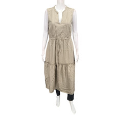 Lands End Womens Dress Small Size Tan Sleeveless Tiered Midi Dress with Pockets
