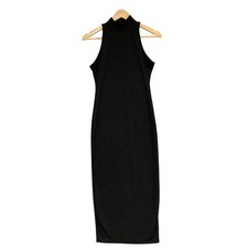 Nasty Gal Dress Womens 8 Black Ribbed Bodycon Midi Sleeveless Mock Neck Stretch