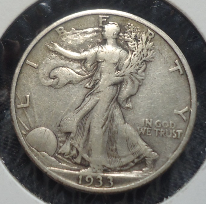 (稀少年号)アメリカ　ウォーキング リバティ 50セント銀貨　1933 S Nearly XF 1933 S San Francisco Walking liberty 50C half dollar