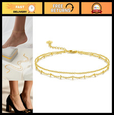 14K Gold Women's Anklet - Dual-Chain Ankle Bracelet, Adjustable 11" (9+2")