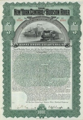 New York Central and Hudson River Railroad Co. - 1898 dated $1,000 Railway Gol