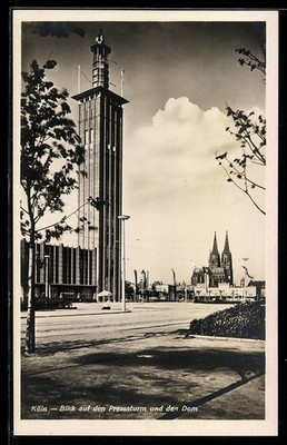 Cologne, View of the Press Tower and the Cathedral, Exhibition, Postcard 1928 