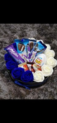 Handmade Chocolate Gift Basket with Artificial Roses