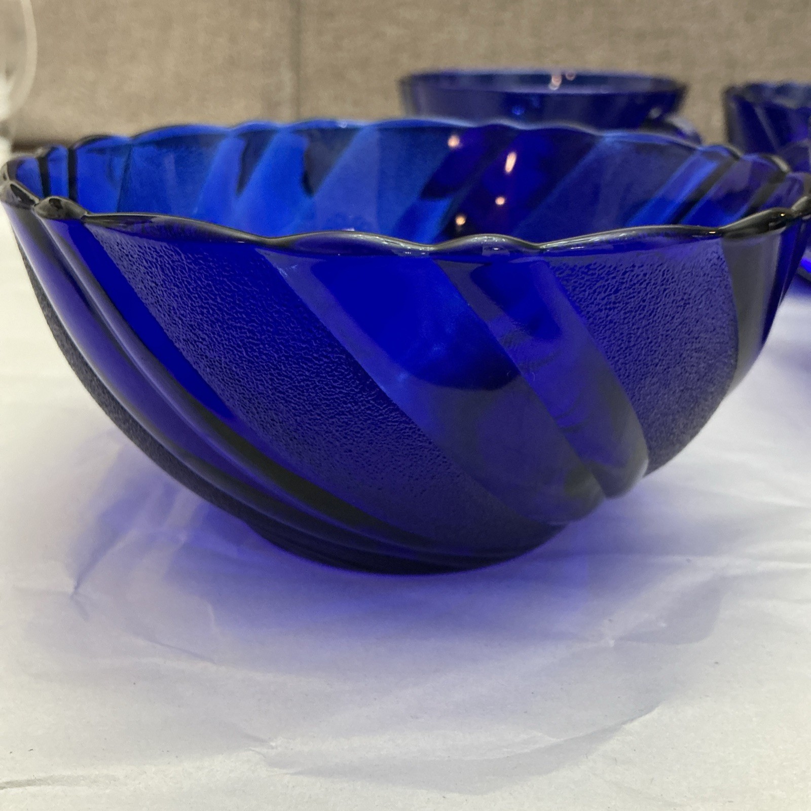 Four Pieces Of Cobalt Blue France Produced Serve Ware. 2 Berry Bowls And 2 Cups