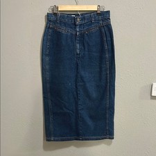 Vintage Levi's Blue Denim Midi Skirt Dark Wash High Rise Junior's
