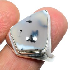 Dendritic Opal Gemstone 925 Silver Handmade Jewelry Ring s.9 T51