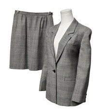 Vintage Pendleton Skirt Suit Set Womens 8 Petite Gray Glen Plaid Made USA 90s