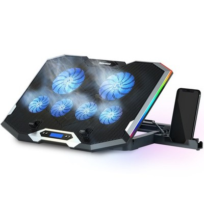 Laptop Cooling Pad, C11 Adjustable Height, 6 Quiet Fans, Phone Holder-Blue LED