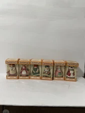 Lil Chimers Bisque Porcelain Dolls Christmas Ornaments Bells in Boxes x 6