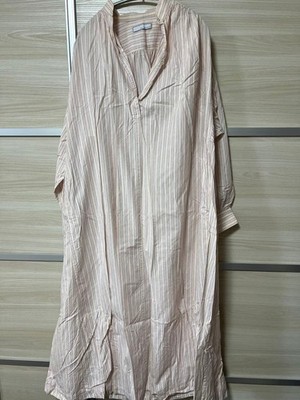 TEN Ron Herman Cotton Kaftan Long Dress Band Collar Gathered Striped Pink JP