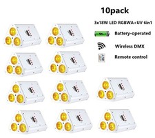 10pack 3x18W Battery operated LED Par Uplighting/RGBWA UV 6in1/Wireless DMX IR