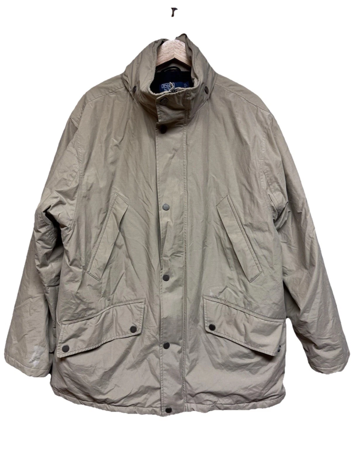 VTG POLO RALPH LAUREN Mens Size Large Jacket Hooded Full Zip Khaki Beige
