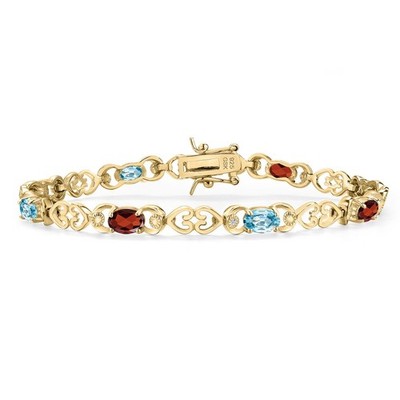 18K Yellow Gold Plated Silver Garnet and Blue Zircon and Lab Grown Diamond