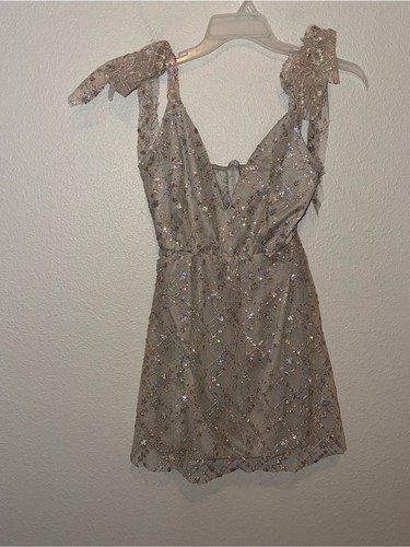 Lucy in the Sky Sequin Tulle Bow Strap A-Line Mini Dress Size L Party Cocktail - Picture 2 of 11