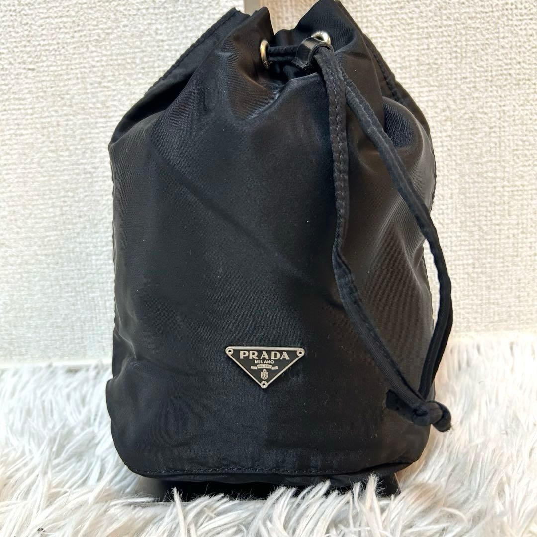 Prada Nylon Black Triangle Logo Drawstring Pouch … - image 2