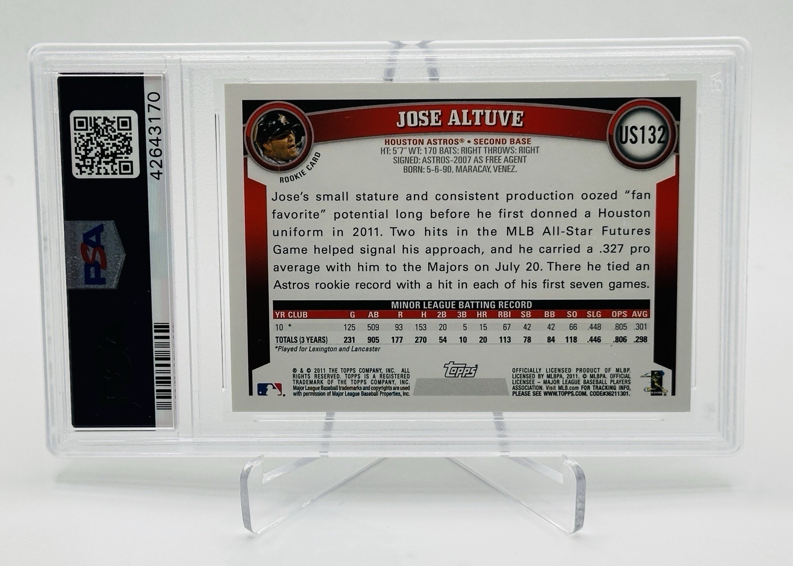 JOSE ALTUVE 2011 Topps Update RC #US132 ASTROS 🔥PSA 10🔥 view 2