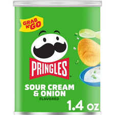 Pringles Sour Cream and Onion Potato Crisps Chips, Lunch Snacks, 1.4 oz Canister