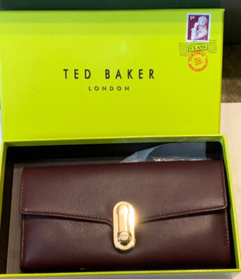 BNWT TED BAKER TWIST LOCK LARGE LEATHER DEEP PURPLE ENVELOPE PURSE