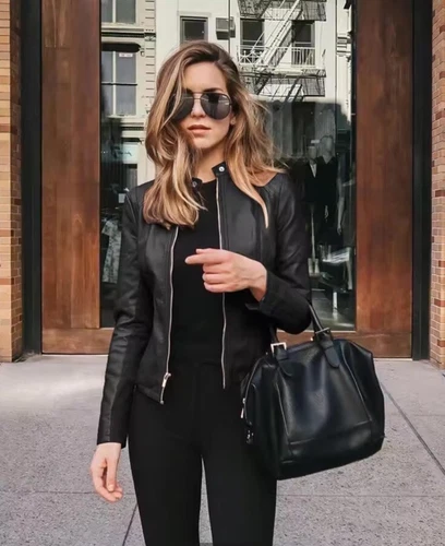 Giacca di pelle donna biker pelle di agnello outwear vero cappotto morbido vero autunno inverno - Foto 3 di 9