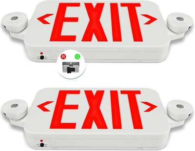 2/4 Pack LED Exit Sign Emergency Combo Light with Adjustable Two Head Battery UL