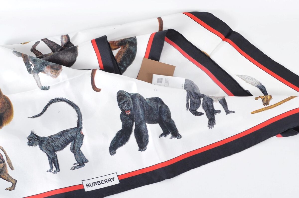 New Burberry $430 Multicolor ILLUSTRATED MONKEY Pattern New Burberry $430 Multicolor ILLUSTRATED MONKEY Pattern