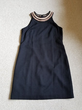 Womens Dress-ANN TAYLOR-black lined high neck minimalist sleeveless sheeth-4