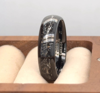 Silver Meteorite Galaxy Inlay Ring Black Tungsten Comfort Fit Band For Christmas